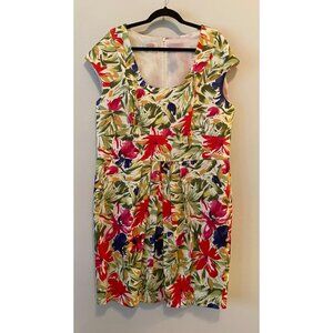 Talbots Floral Print Cap Sleeve Dress Cotton Large